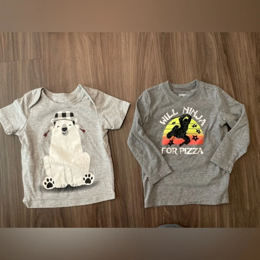OshKosh B'gosh baby boy Gray Short Sleeve and long sleeve Tee bundle size 18M
